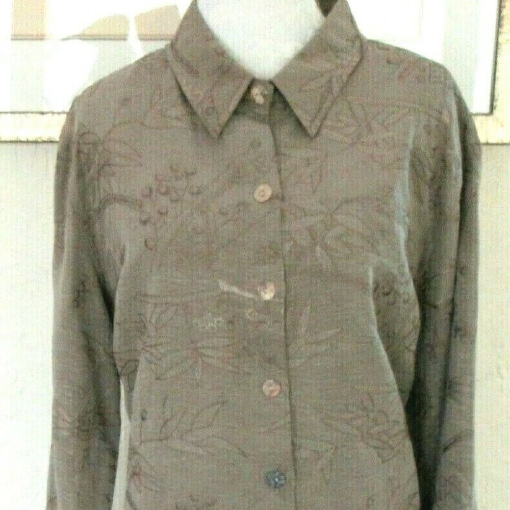 Tan embroidered silk/linen blend shirt jacket Chico's size 3 = 16 XL